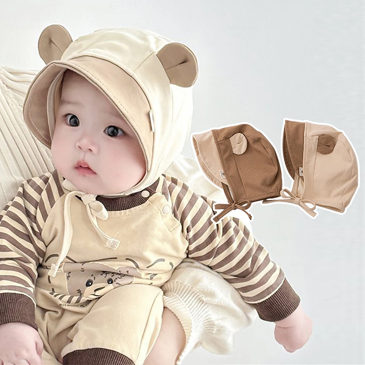

Cute Cartoon Baby Ear Protection Hat Spring Autumn Newborn Fetal Cap Warm Infant Headgear Bonnet 0-12Month Kids Lace-up Beanie
