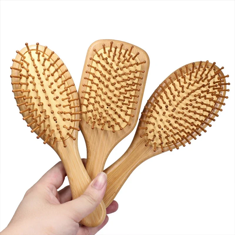 Bamboo Wood Comb Professional Hair Brush for Massaging The Scalp Hair Care Round Bead Comb Healthy Anti-static Hair Brush