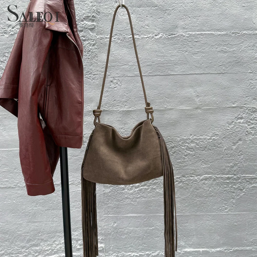 

Genuine Leather Luxury Designer Women's Shoulder Crossbody Bag Suede Fashion Female Soft Cowhide Tote for Woman Luxury Designer