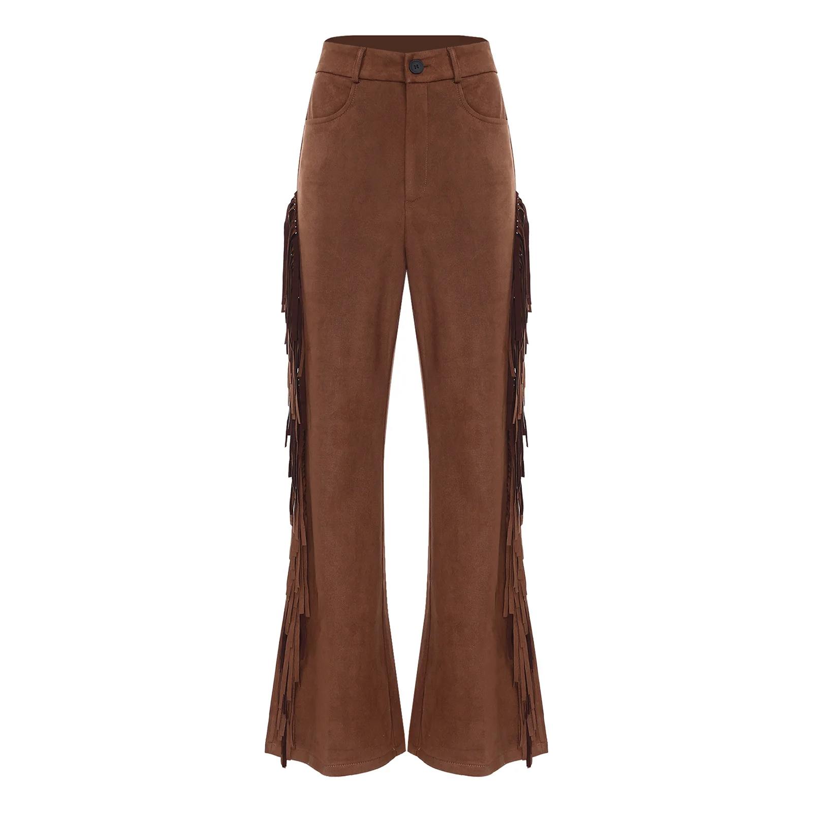 Womens Western Vintage Cowgirl Fringed Long Pants Side Tassel Slightly Flared Trousers Wide Leg Pants Halloween Carnival Costume