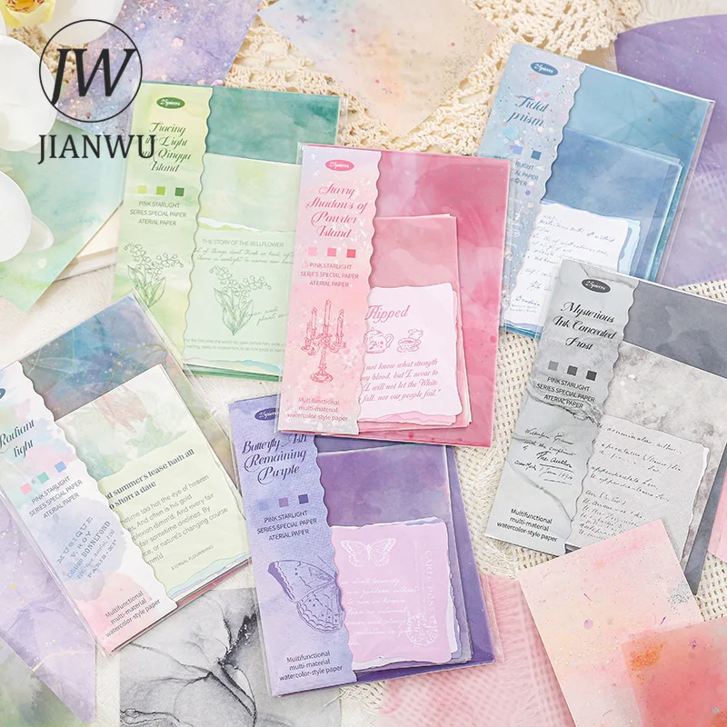 JIANWU 파스텔 스타 시리즈 빈티지 수채화 얼룩 풍경 콜라주 스크랩북 재료 종이 크리 에이 티브 정크 저널 편지지