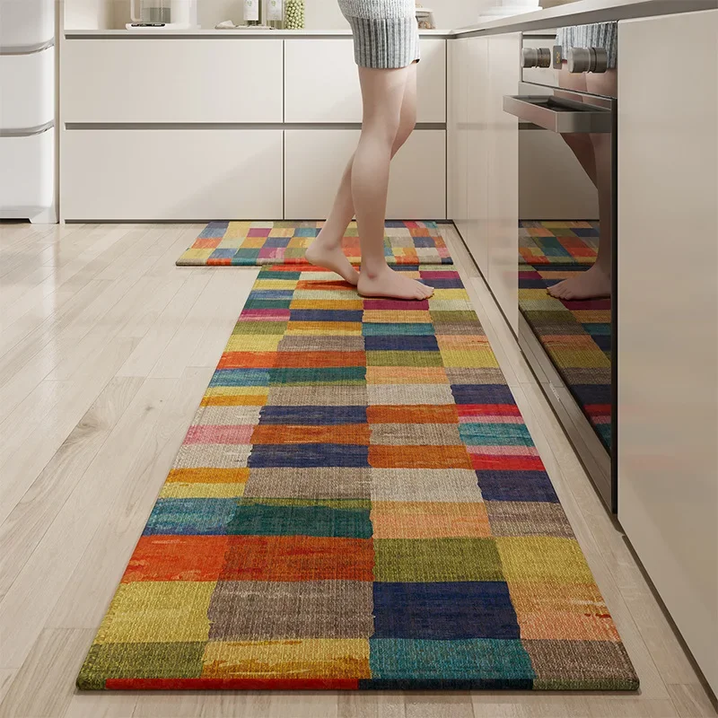 American Retro Color Kitchen Long Floor Mat Oil-Proof Non Slip Foot Pad for Porch Hallway Dirt-Resistant Absorbtion Floor Carpet