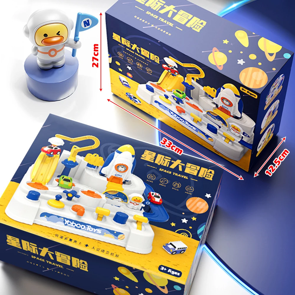 Gioco di parcheggio per auto da corsa in plastica Gioco di parcheggio per razzi spaziali Gioco di avventure Tema di animali Modello di gioco creativo Giocattoli educativi