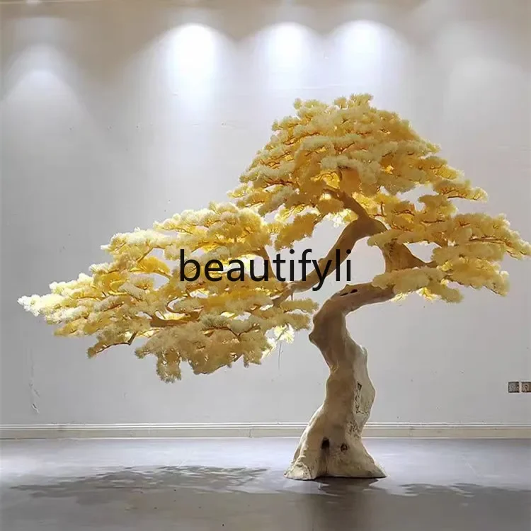 E182 Welcome pine simulation green plant yellow dead branches window floor-to-ceiling new Chinese decorative ornament