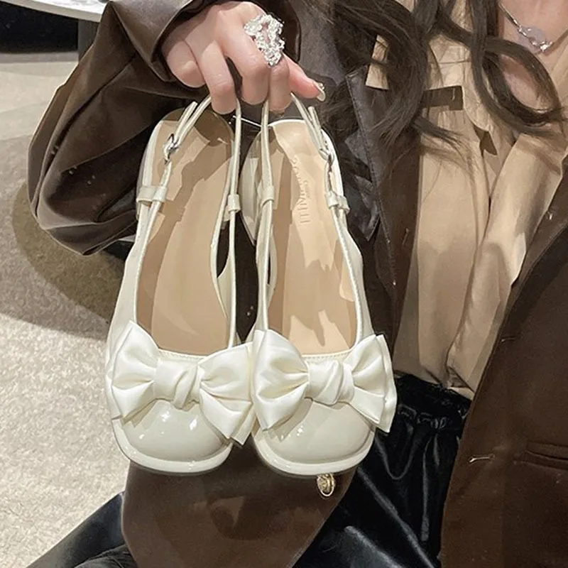 

Fashion Heeled Sandals for Women Black Pink Women's New Shallow Bow Women's Shoes Thick Mid Heel Cool Sandals Sandalias De Mujer