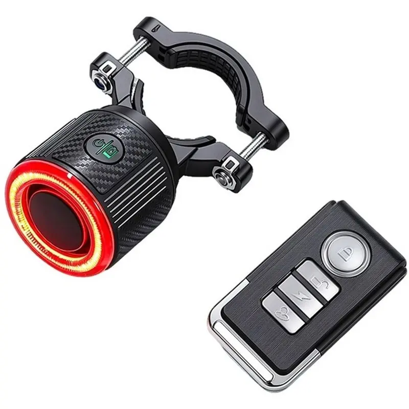ABHS-Smart Light Sensing Bike Tail Light Alarm Light, Find Your Bike In A Crowd One-Press 'Wake-Up', 110Db Alarm