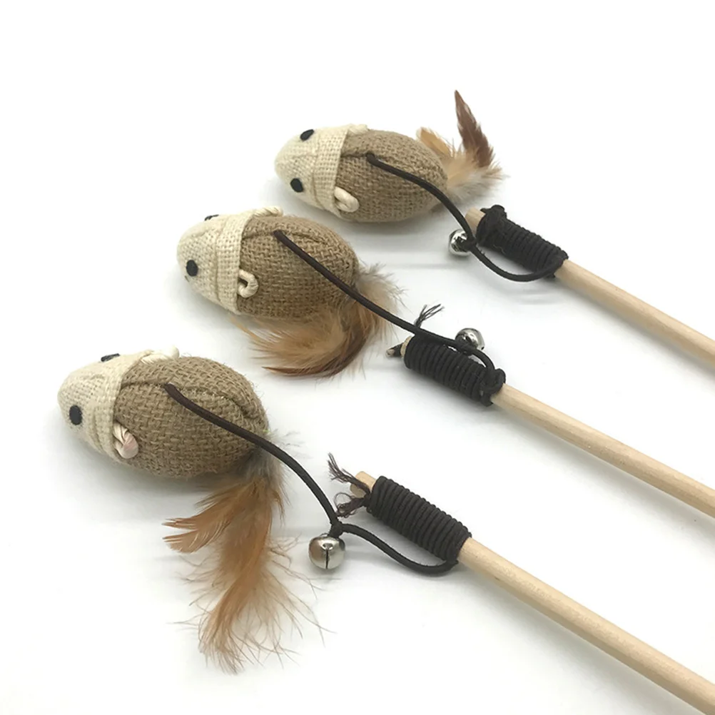 

3Pcs Cat Teaser Wand Mouse Sound Design Long Handle Interactive for Kitten Pet Use Cat Teaser Pet Toys