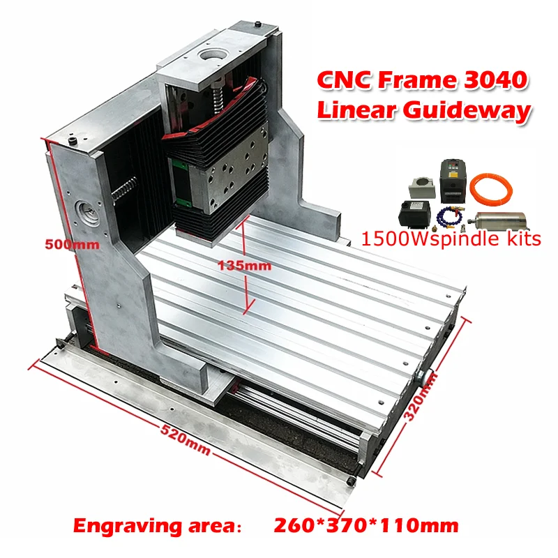 Linear Guide Rail CNC Frame 3040 Metal Engrave Machine Wood Router PCB Engraving Lathe Bed With 1500W Spindle Inverter