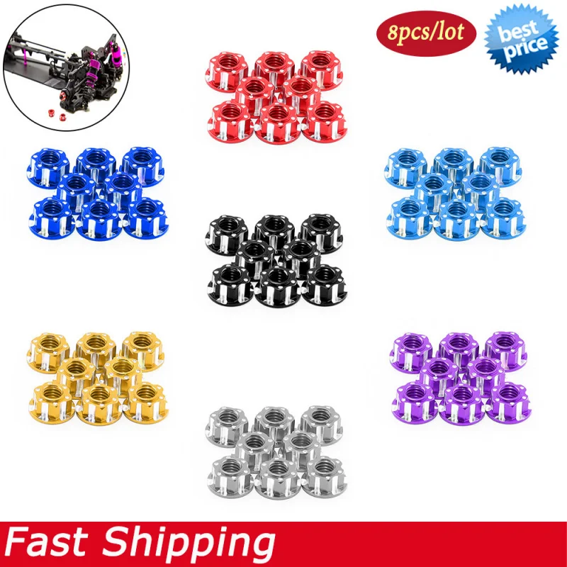 8PCS M4 Metal RC Car Wheel Lock Nuts Anti-Slip for 1/10 Traxxas TRX4 TRX6 Axial SCX10 D90 D110 Upgrade Parts