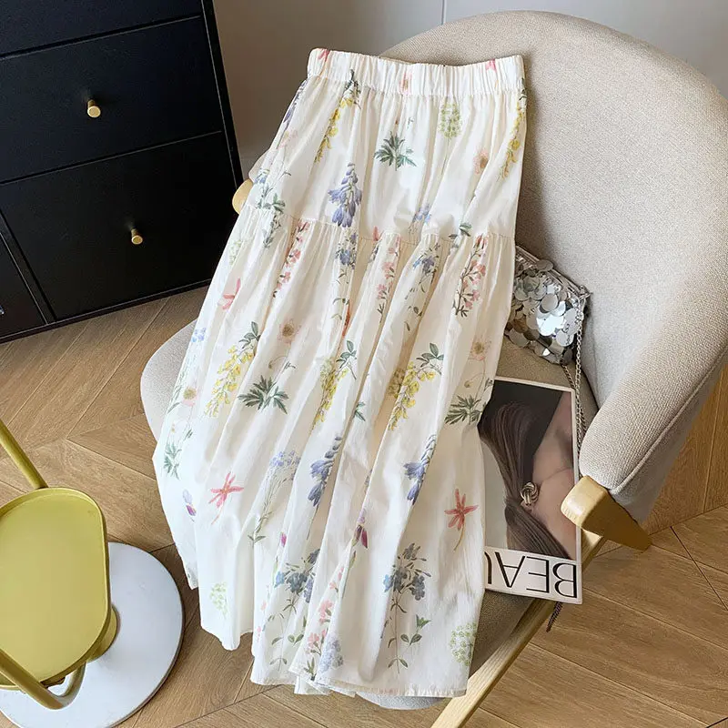 Countryside-style Floral Print Skirt Women 2026 Spring Summer New Fresh Gentle Style Fabric Drape Skirts Loose Hiding Hips Skirt
