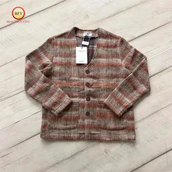 23ss Premium Autumn Winter Our Legacy Brown Plaid Mohair Cardigan Wool Blend Knitwear Sweater V-Neck Mens Womens Jacket