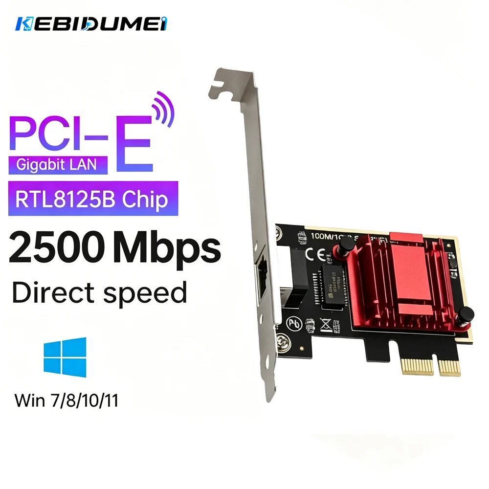KEBIDUMEI 2.5G PCI-E To RJ45 Network Card RTL8125B Chip 100/1000Mbps Ethernet Wired LAN Controller Adapter For Win7/8/10/11