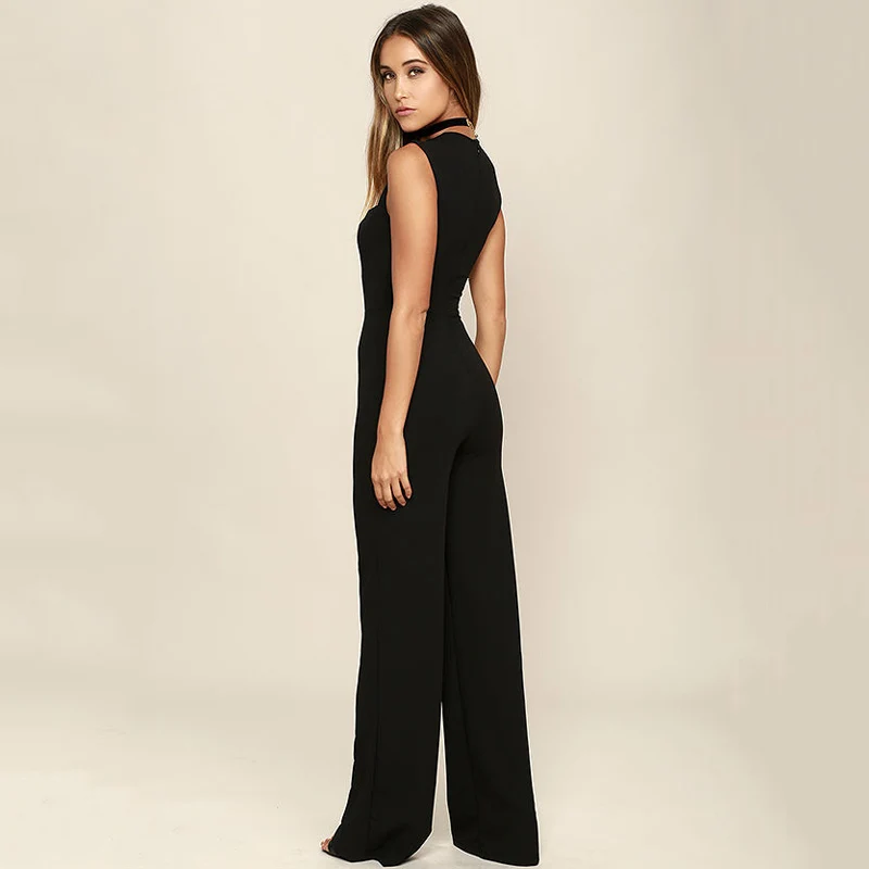 Hoge Taille Vierkante Kraag Lange Jumpsuits Sexy Mouwloze Zwarte Romper Jumpsuit Nieuwe Indie Offical Lady Slanke Jumpsuit Zomer Vrouwen