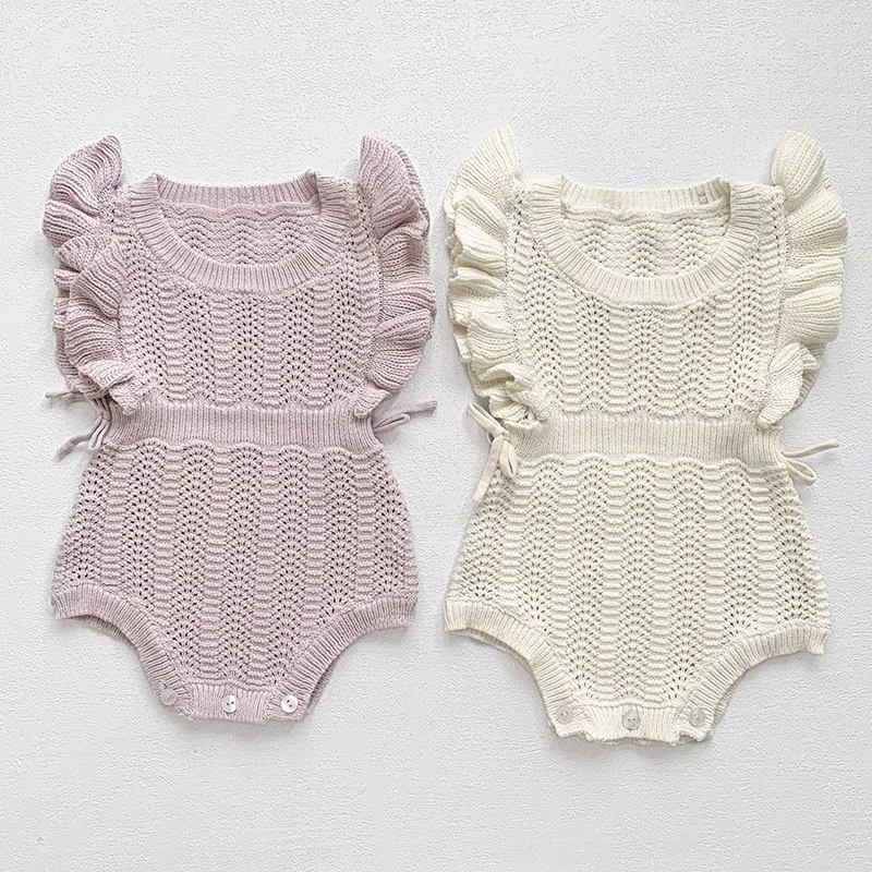 

Baby Bodysuits Clothes Fashion Girls Ruffled Hollow Out Knitted Newborn BodySuits Infant Girls Jumpsuits Outfit One Piece Wear