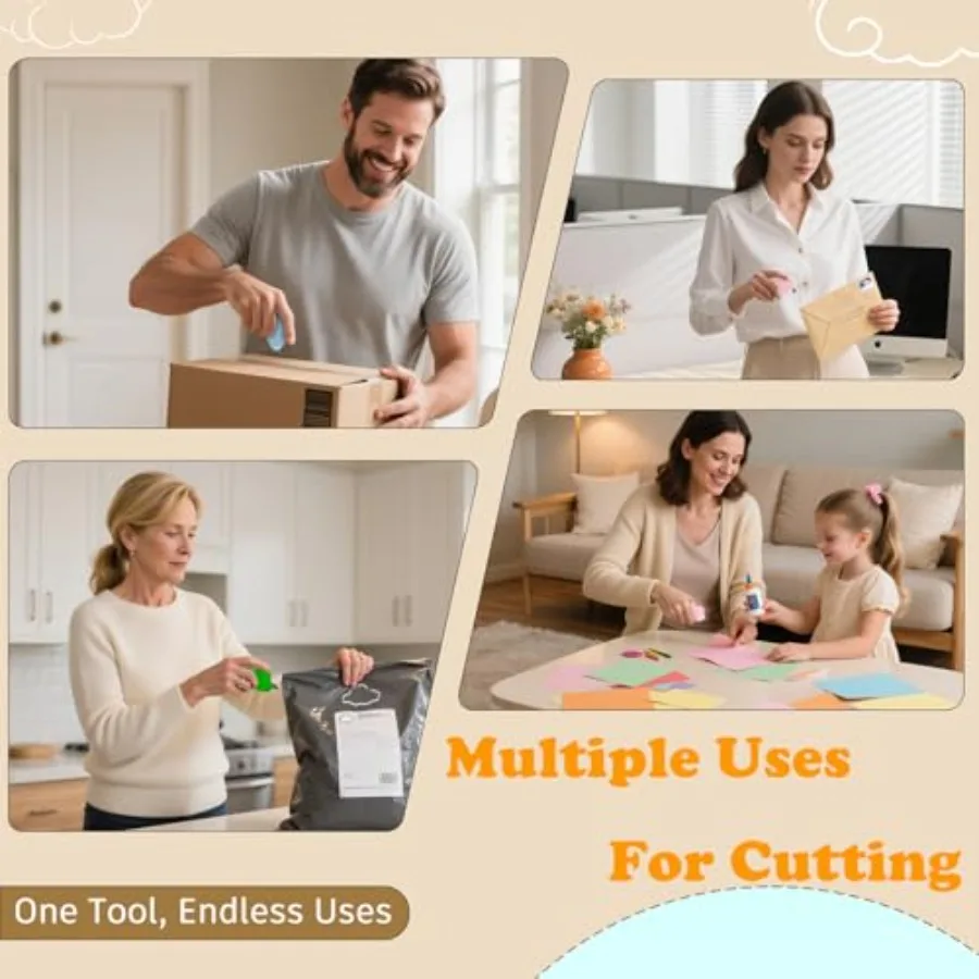 Paquete de 6 Cortadores de Cajas Retráctiles Cloud con Anillos para Llaves - Diseño de Retracción Automática Seguro, Mini Cortador de Papel para Cajas, Paquetes, Correo y Sobres