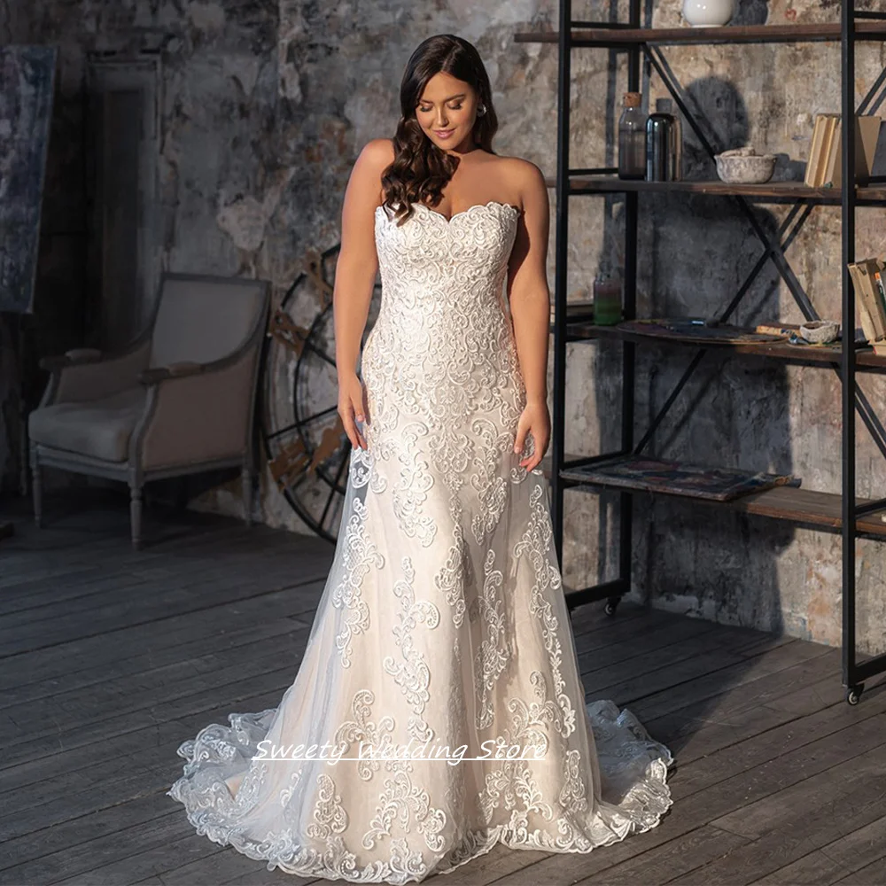 

Customized Plus Size Mermaid Wedding Dress Elegant Sweetheart Sleeveless Detachabel Bolero Jacket Sweep Train Bridal Gown