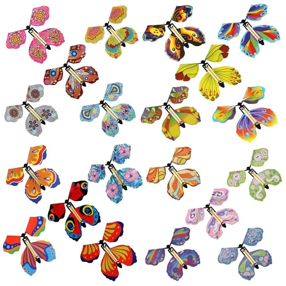 

20pcs Flying Butterfly Wind Up Butterfly Fairy Flying Toy Winding Rubber Band Toy Color Bookmark Party Great Surpris
