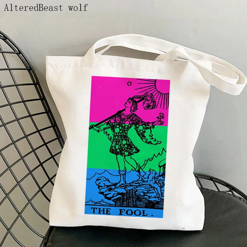 Women Shopper bag magic Pretty Kitty CAT Tarot card witchy Bag Harajuku Canvas Shopper Bag girl handbag Shoulder Lady Bag