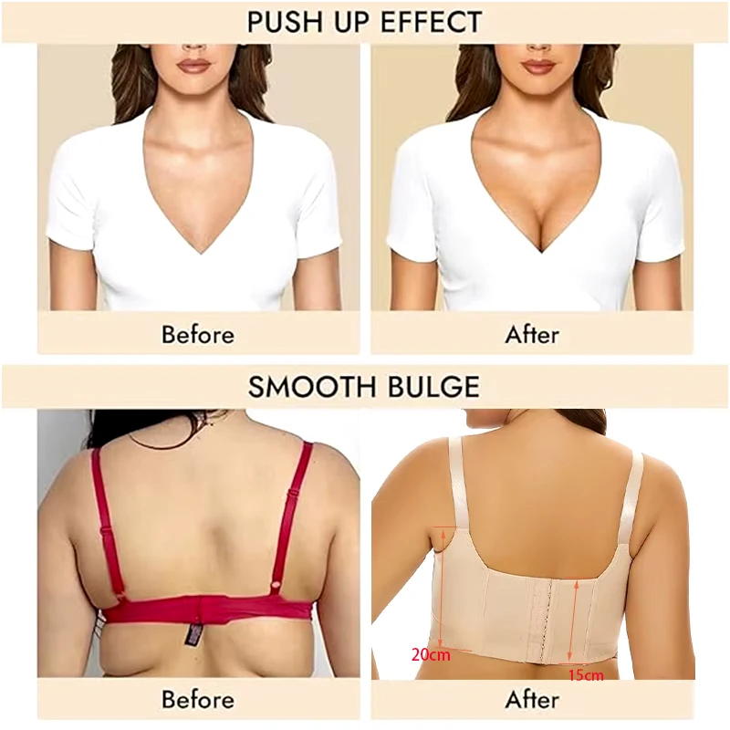 GUUDIA Back Smooth Out Shaper Bra Plus Size Wide Band Bras Shapewear Back Fat Smooth Underwear Top Breast Shapers F Cup 3019