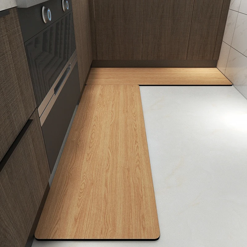 Kitchen Floor Mat PVC Waterproof Non-slip Leather Carpet Wood Grain Vinyl Rug Home Decoration Long Size Foot Mats Alfombra 주방 카펫