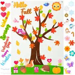 149Pcs DIY Felt Tree Felt Storyboard Set Fall Winter Falling leaves Hedgehog Snowmen Snowflakes Pattern Decor Handmade Art Craft
