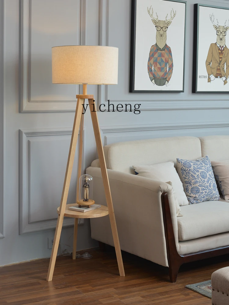 ZC Living Room Sofa next to the Floor Lamp Solid Wood Retro Bedroom Bedside Table Shelf Integrated Table Lamp Floor Lamp