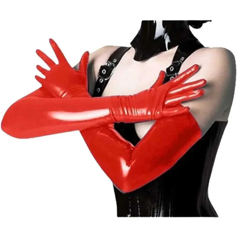 Women Latex Gloves Sexy Seductive Bright Faux Patent Leather Stretch Long Mittens Sex Clothes Female Catsuit Erotic Wetlook Wear