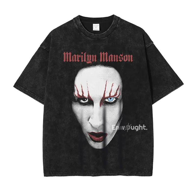 Manson Rock Band T-shirts Punk Style Vintage Washed T Shirt Oversize Streetwear Short Sleeve Hip Hop DTG Print Harajuku Top Tees