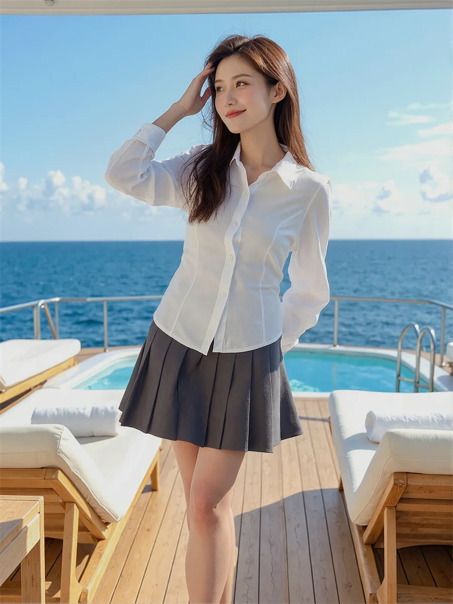 

Bell-shaped Sleeves Shirts Women Innovative Configuration Dignified Aesthetic Monotone Impression Executive Ensemble Feminine