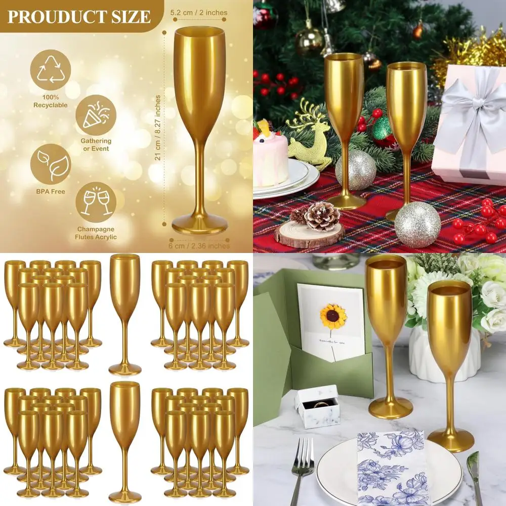 

Небьющиеся золотые бокалы для шампанского, многоразовые стаканы для мимозы объемом 5,4 унции для торжеств