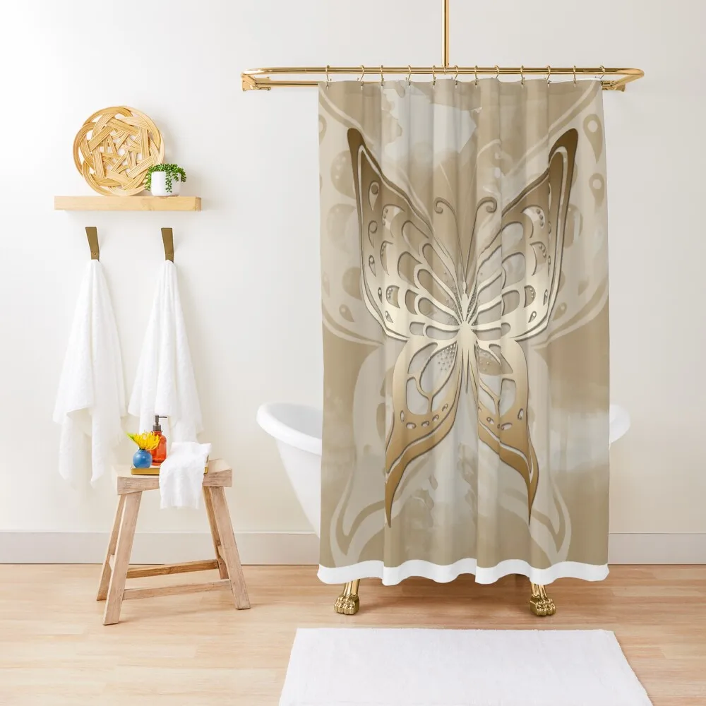 

Golden Butterfly Shower Curtain Bathroom Accessory Waterproof Fabric Bathroom Waterproof Bathroom Shower For Shower Curtain