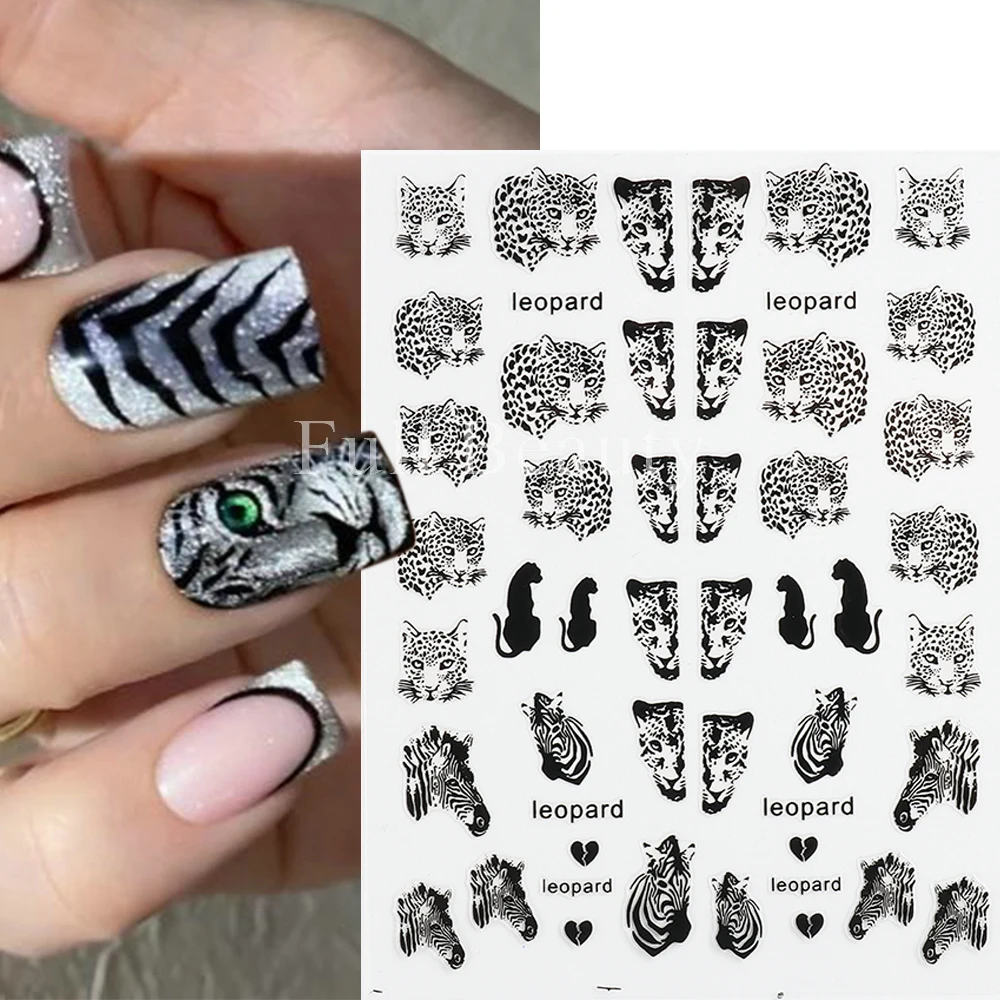 3D Leopard Nail Sticker Tiger Zebra Wild Animal Print Foils Gold Bronzing Sliders For Nails Summer Decors Manicure LEBBTF-S08