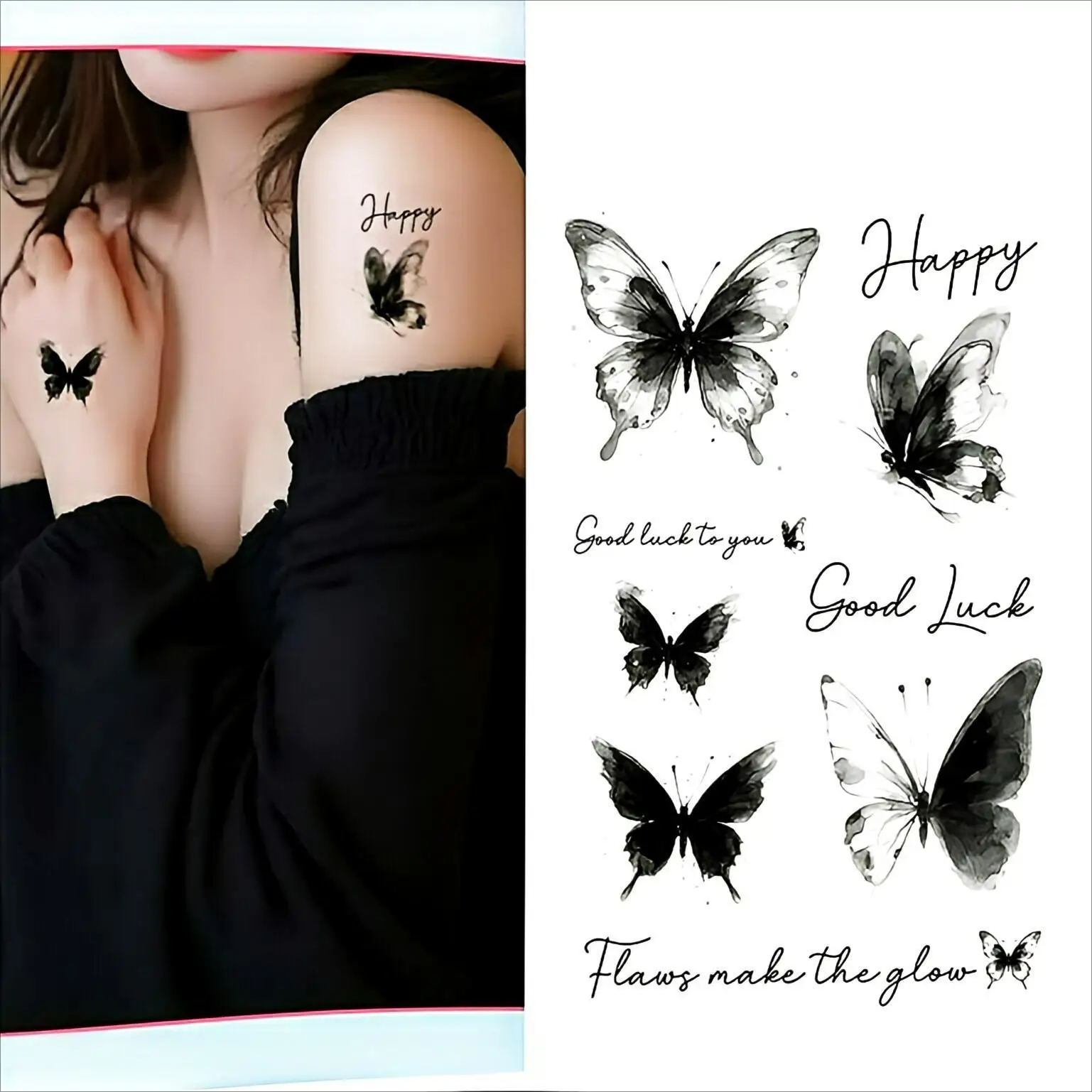 

Black Butterfly Temporary Tattoos,Tattoo Stickers,Waterproof Long-Lasting,Fake Tattoo,body art for Women