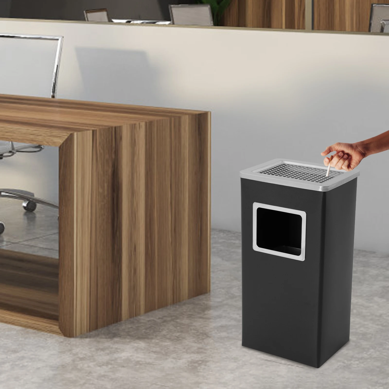 

Прямоугольный мусорный бак, мусорный бак из нержавеющей стали, мусорное ведро для использования в помещении и на открытом воздухе, для сада, парка, офиса, черный, 31x25x61 см