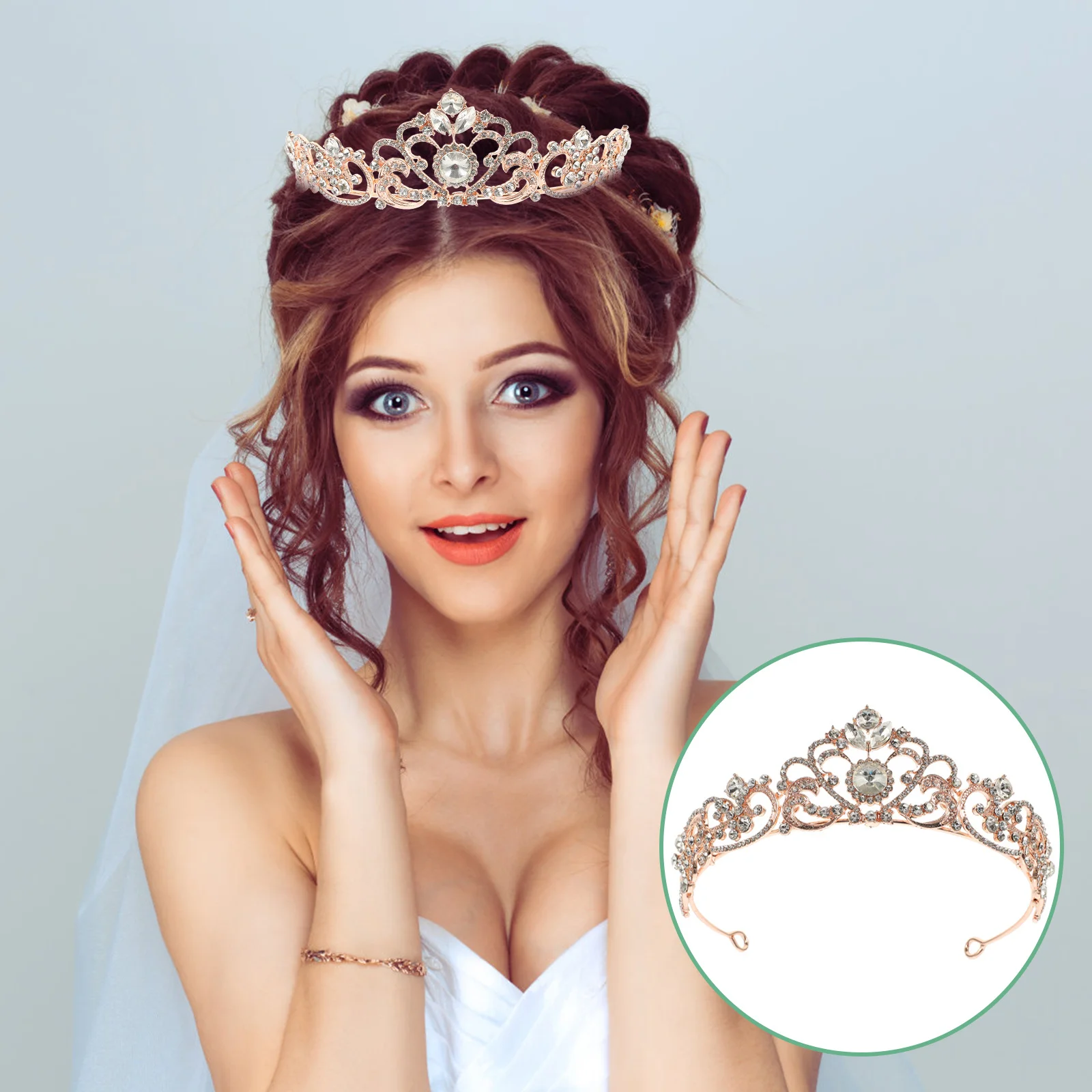 

Wedding Tiara for Bride Girl Rhinestone Crown Headpiece Elegant Sparkling Celebration Birthday Party Accessory
