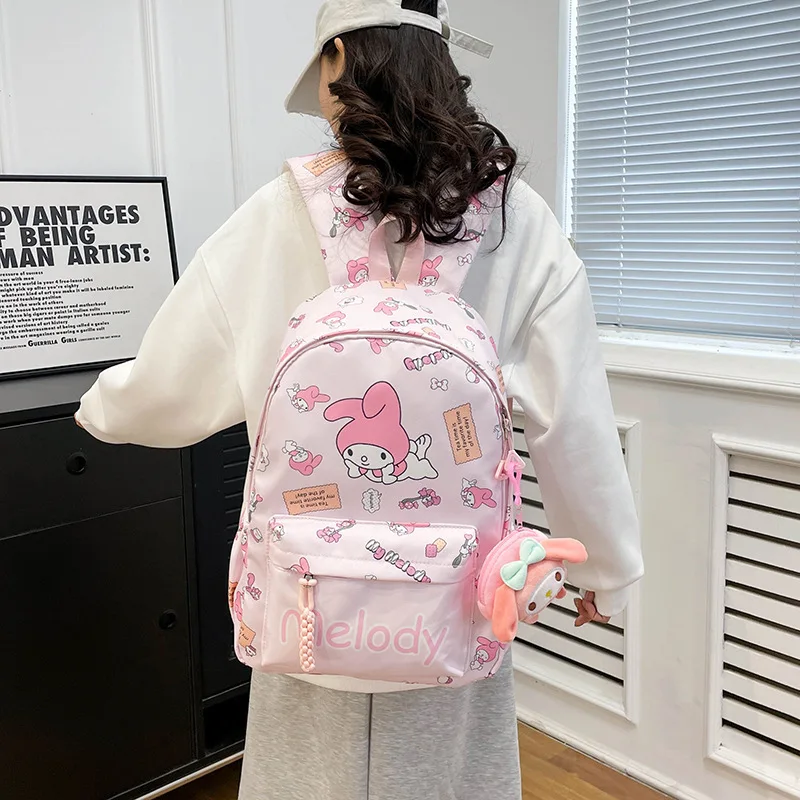 

2025 Hello Kittys Anime Backpack, Kuromi Cinnamoroll School Bags With Wallet Charm, Student Girl Casual Travel Commute Knapsack