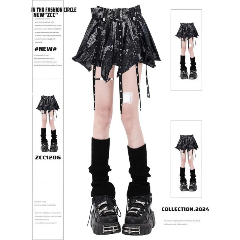 กระโปรงสั้นสไตล์วินเทจใหม่ปี 2025 สตรีทแวร์ กอธิค พังก์ หวาน โชว์ไหล่ ทรงยูนีค ย้อนยุค Y2K สีดำ สำหรับงานปาร์ตี้