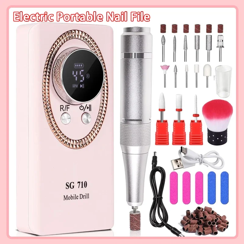 Perceuse à ongles électrique Portable, 45000 tr/min, coupe-manucure Rechargeable avec écran LCD, lime à ongles pour acrylique
