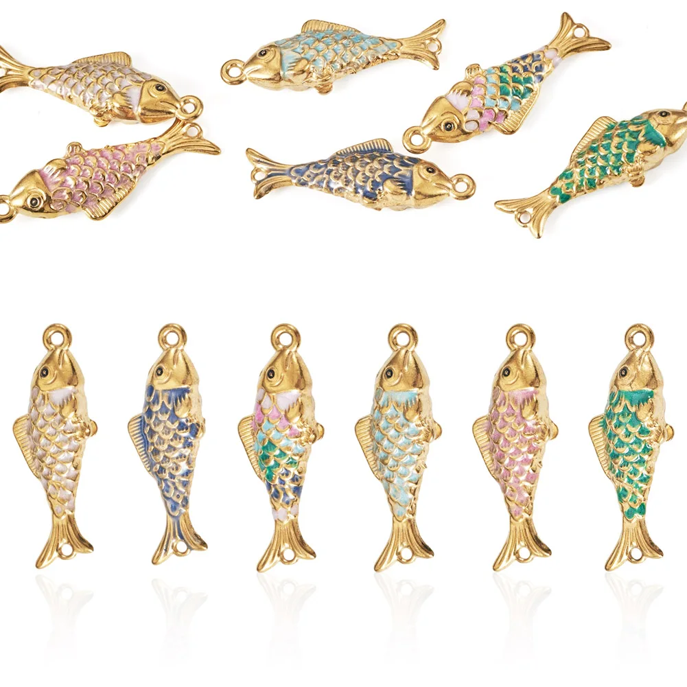 6Pcs 304 Stainless Steel Ocean Jewelry Charms Enamel Fish Connector Charms For DIY Necklace Making Findings view 5