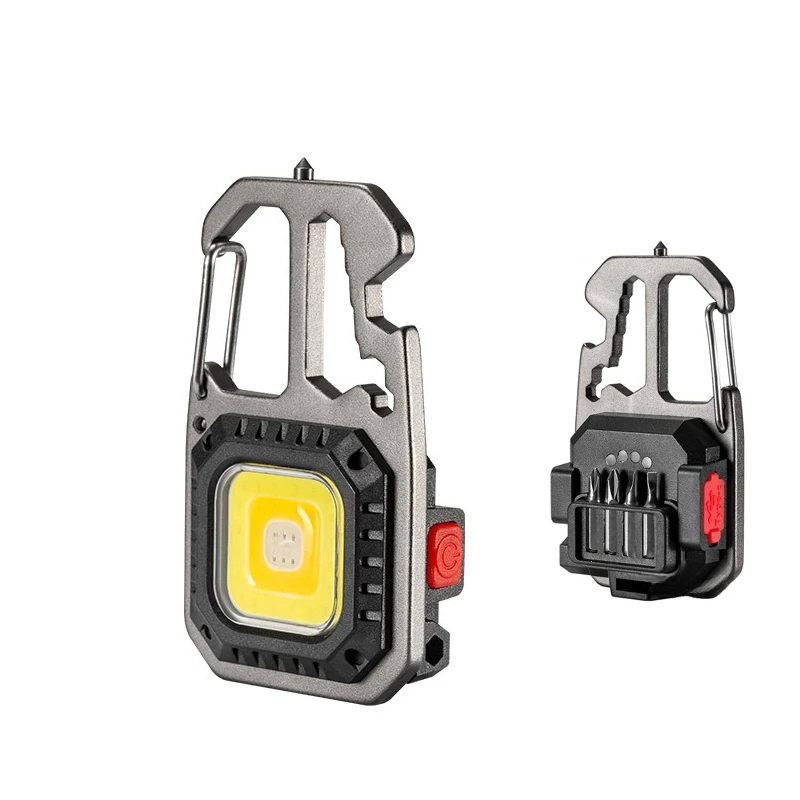 Mini LED Keychain Flashlight Portable COB Work Light Outdoor Emergency Lamp with Window Hammer And Bottle Opener for Camping