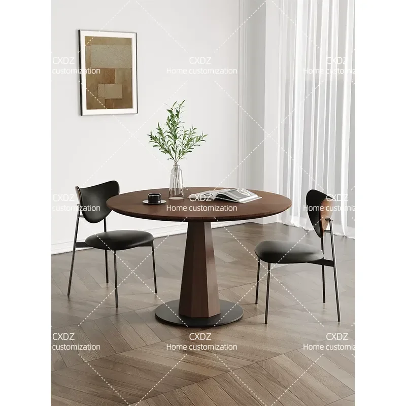Solid Wood Round Dining Table Retro Medieval Style Black Walnut Parquet Small Apartment Household Casual Negotiation