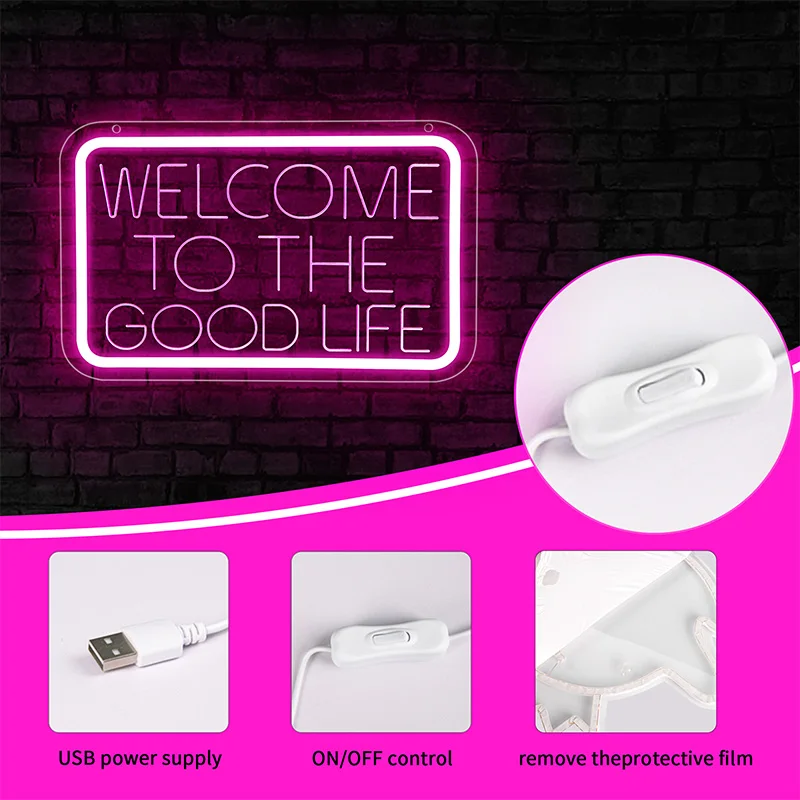 Letrero de neón The Good Life para Bar de negocios, decoración para sala de estar, decoración de pared, luz Led para decoración de fiesta, letrero de neón con luz 3D