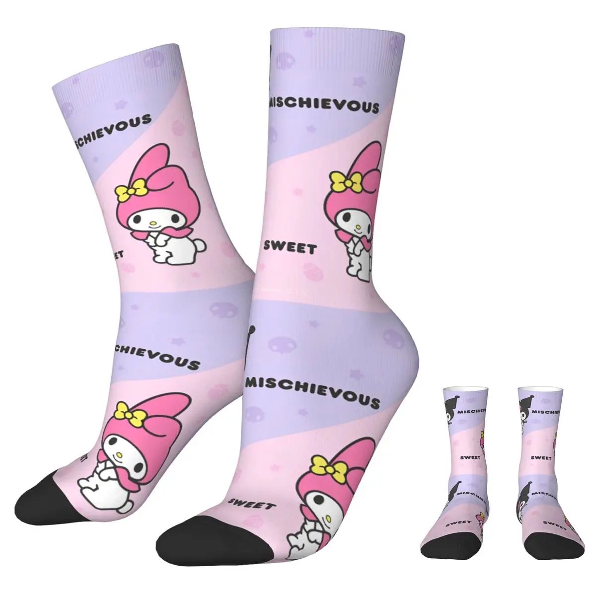 Mischievous Kuromi Sweet Melody Socks Men's Women's Casual Socks Harajuku Spring Summer Autumn Winter Middle Tube Gifts