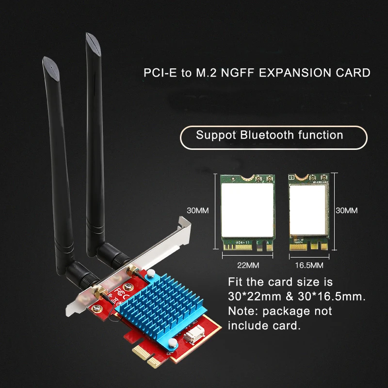 2 в 1 Wi-Fi + Bluetooth PCIe 1x к M.2 NGFF Wi-Fi беспроводная карта адаптера 5 дБи для AX210 AX200 AC9260 AC8265 AC8260 AC7265 AC7260