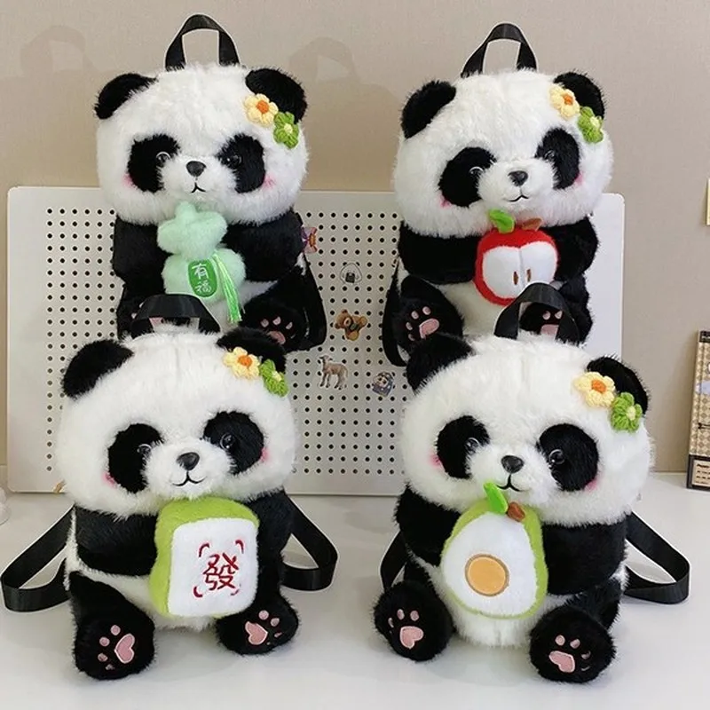 

2025 Cute Panda Flower Plush Backpack, Light Travel Bag Women'S Cartoon Stuffed Animals Travel In Small Backpack.