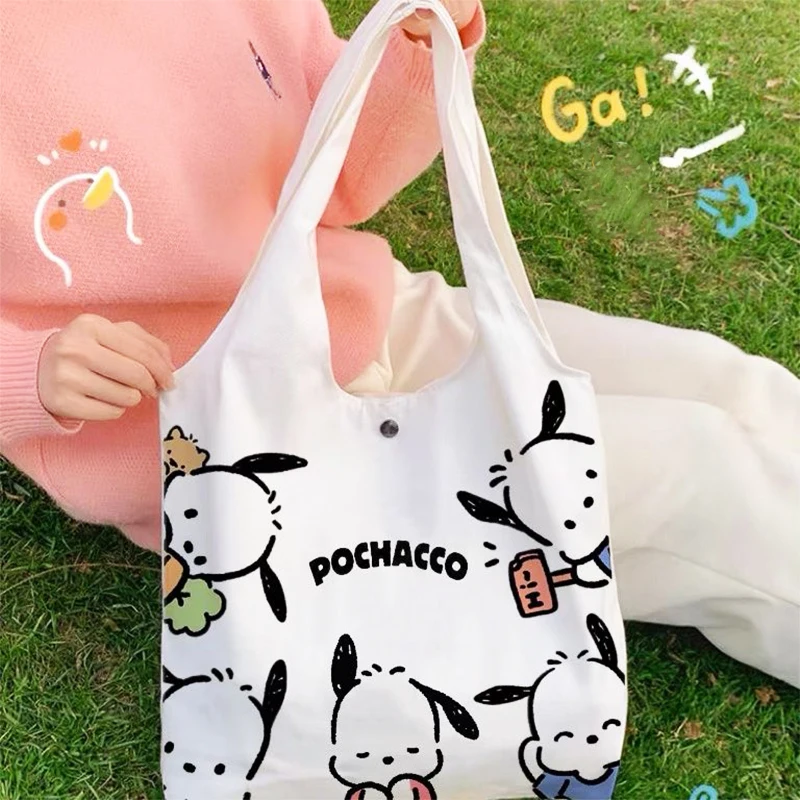 Kawaii Sanrio Shoulder Bag Pochacco Anime Cute Cartoon Shopping Student Book Storage Canvas Handbag Baby Toys For Girls Gifts