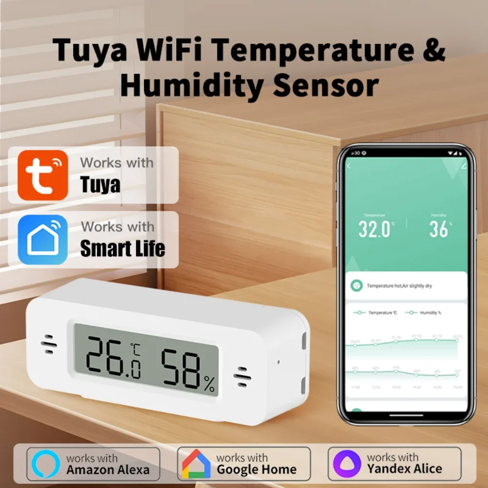 Tuya WiFi Mini Temperature Humidity For Smart Home Thermometer Hygrometer APP Remote Alarm Work with Google Home Yandex Alexa