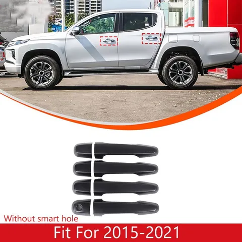 Матово-черные накладки из ABS для Mitsubishi Triton L200 2019-2023: накладки на зеркала заднего вида, накладки на передние и задние фонари, накладки на дверные ручки.