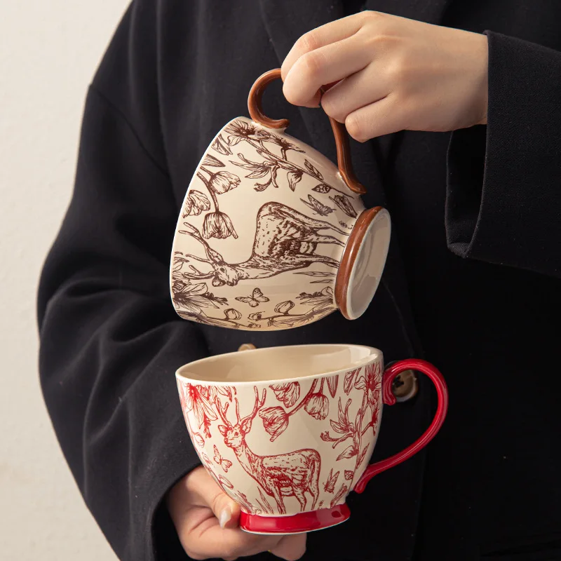 Modern Art Style Ceramic Cup Office Afternoon Tea Latte Coffee Cup Home Breakfast Oats Milk Cup Beverage Gift