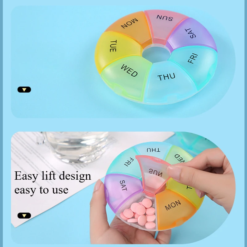 Round Pill Case Plastic 7 Days Weekly Tablet Candy Box Portable Storage Tablet Holder Travel Organizer Pill Container Drugs 1Pcs